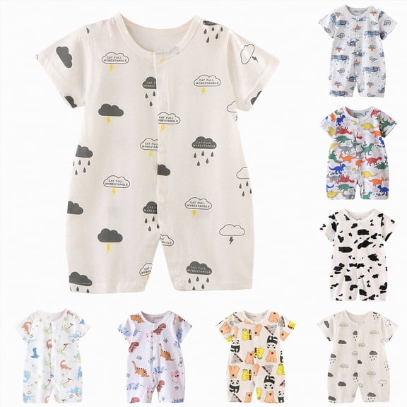YDFCWXW Cotton Baby Lightweight Boy Outfit Short Sleeve Snap-up Rompers Girl Boy (Light Blue, 12-18 Months)