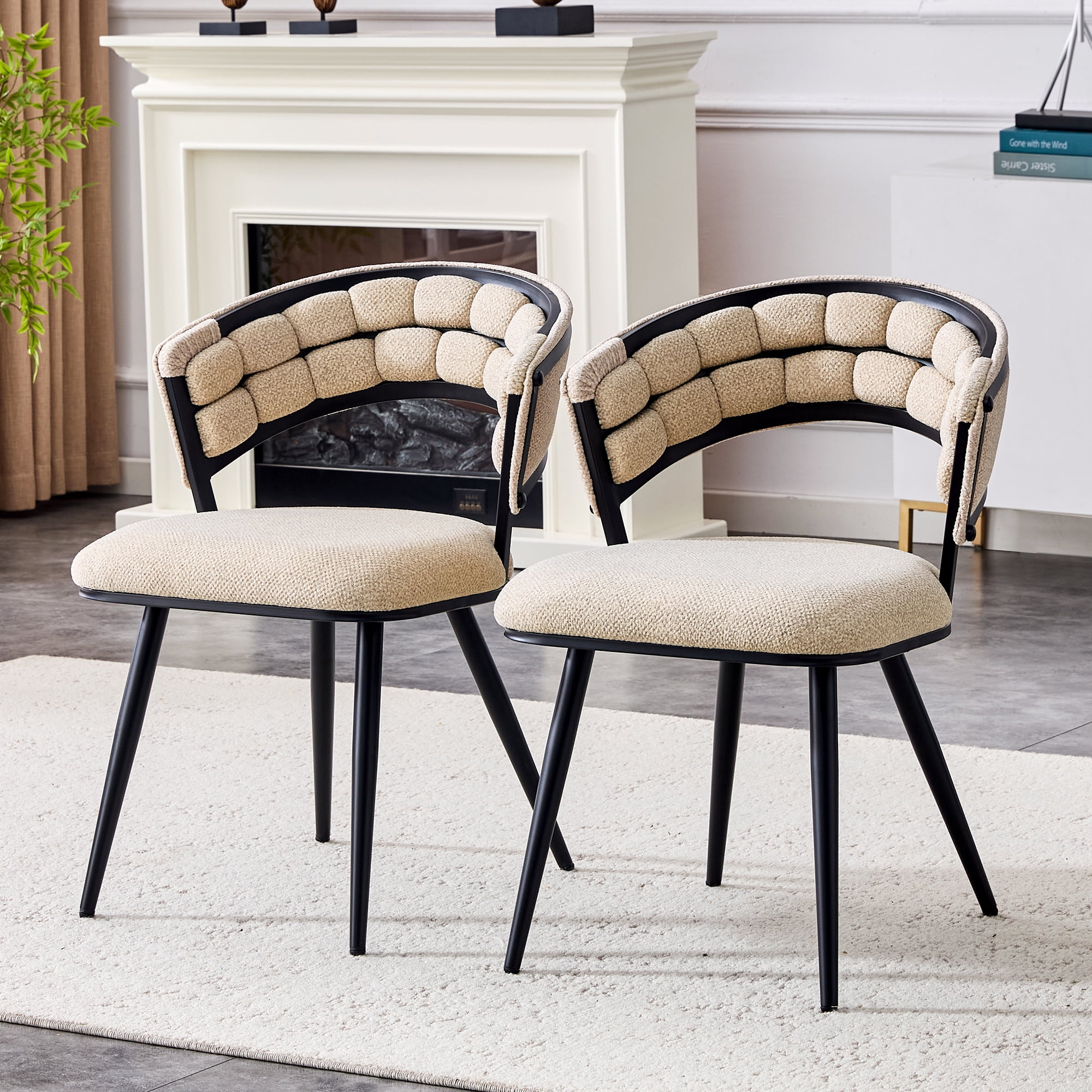 TesNus Beige Velvet Dining Chairs Set of 2, 30.5 Inch Tufted Upholstered Accent Chairs with Black Metal Legs for Dining Room Kitchen Living Room