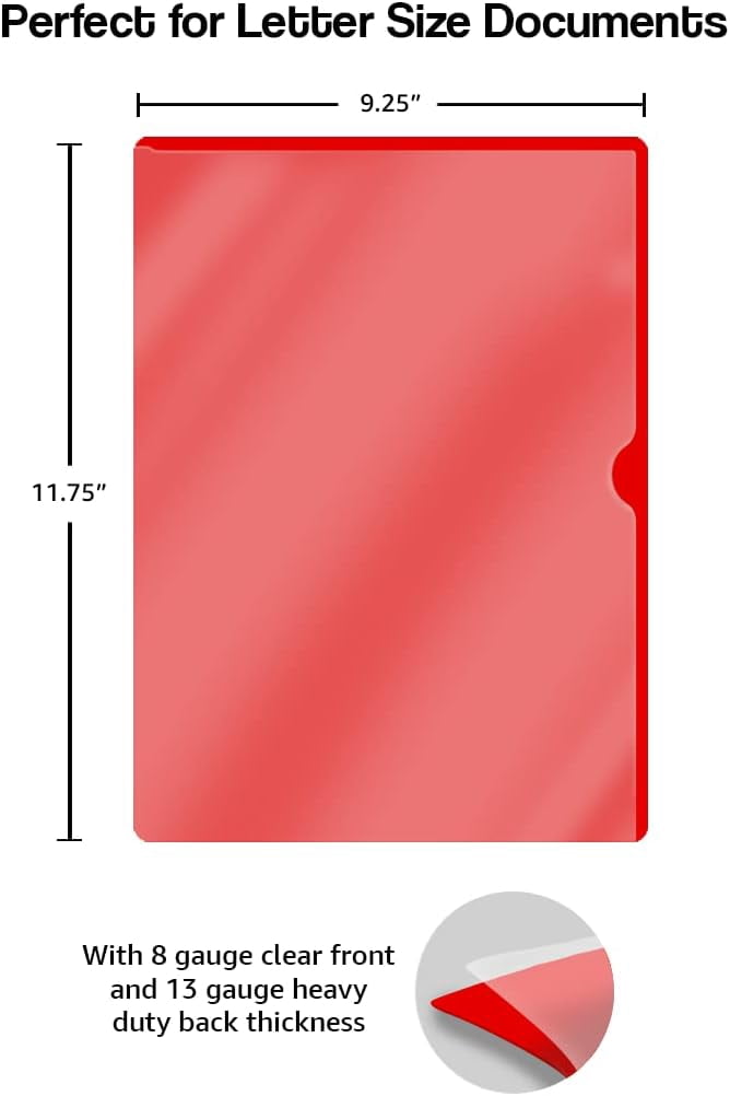 - 25 Pack Paperwork Organizer Plastic Folders, Red Project Pocket Folders with Clear Cover, Letter Size