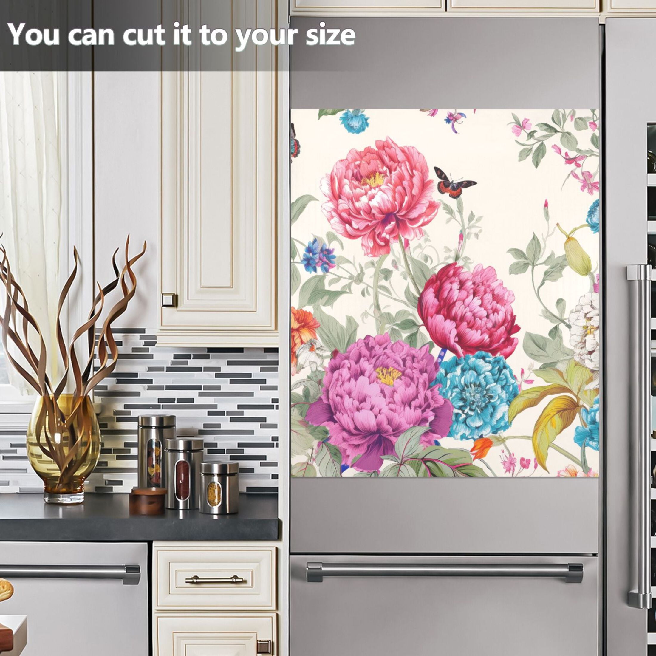 Flower Butterfly Magnetic Dishwasher Cover Magnet Refrigerator Dishwashers Sticker Kitchen Decorative Art Panel Decal 23"x26"