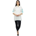 thumbnail image 3 of Phagun Women's Casual 3/4 Sleeve White Cotton Modal Embroidered Tunic Shirt-20, 3 of 9