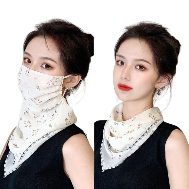 Women Sun Protection Veil Triangle Print Scarf UV Protection Breathable Mask