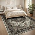 thumbnail image 3 of ODIKA 8'x10' Washable Area Rug Foyer Vintage Boho Distressed Scroll Frame Entryway Beige Bamboo for King Size Bedroom Under Bed, Master Suite, Non-Shedding, Easy Care, 3 of 7