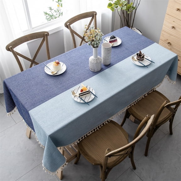MATN Striped Rectangle Tablecloth Stitching Table Cloth, Stain/Wrinkle Resistant & Waterproof Table Cloths, Cotton Linen Tassel Table Cover for Kitchen Dinning Tabletop