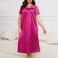 thumbnail image 6 of Dealovy Womens Satin Nightgowns Plus Size Lace Short Sleeve Nightshirts V Neck Pajamas Dress Soft Loungewear, 6 of 6