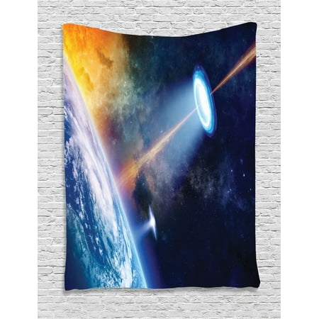 Decor Spice - Outer Space Decor Wall Hanging Tapestry, Ufo Shines Spotlight On Earth Secret Experiment Climate Change Terrestrial Fiction, Bedroom Living Room Dorm Accessories, By Ambesonne