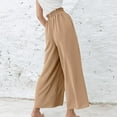 thumbnail image 4 of Idoravan Women's Plus Size Pants Clearance Women Casual Solid Linen Drawstring Elastic Waist Long Wide Leg Pants, 4 of 9