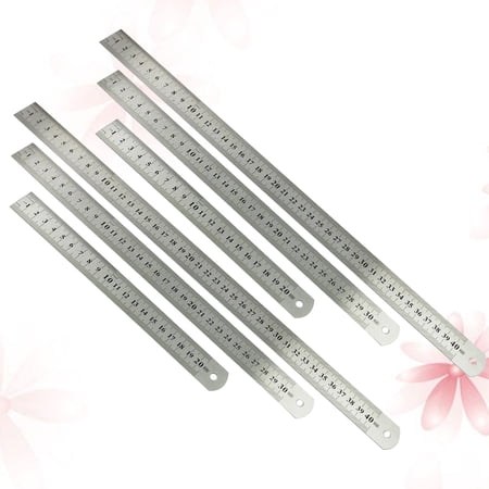 LOLIPPYY 6PCS Ruler for Drawing Metal with Silver Stainless Steel Material