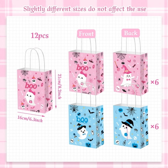 Halloween Party Favor Bags - Cute Ghost & Spiderweb Design, Pink & Blue Gift Bags for Festive Celebrations