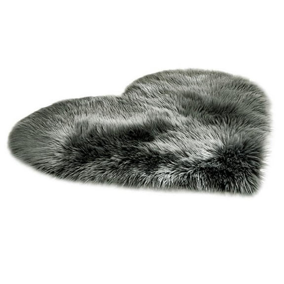 Guanhe Heart Shaped Rug 14x8inch, Valentine's Day Decoration Bedroom Bedside Blanket Plush Shaggy Furry Floor Rugs Living Room Sofa(Dark gray)