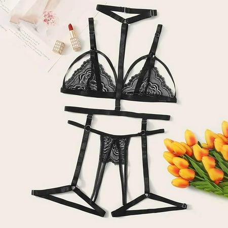 

ERTUTUYI Ladies Underwear One-piece Suit Three-Point Bra Panty Garter Bikini