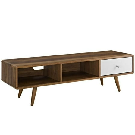 Modway Transmit 55" Modern Particleboard Wood TV Stand in Walnut/White
