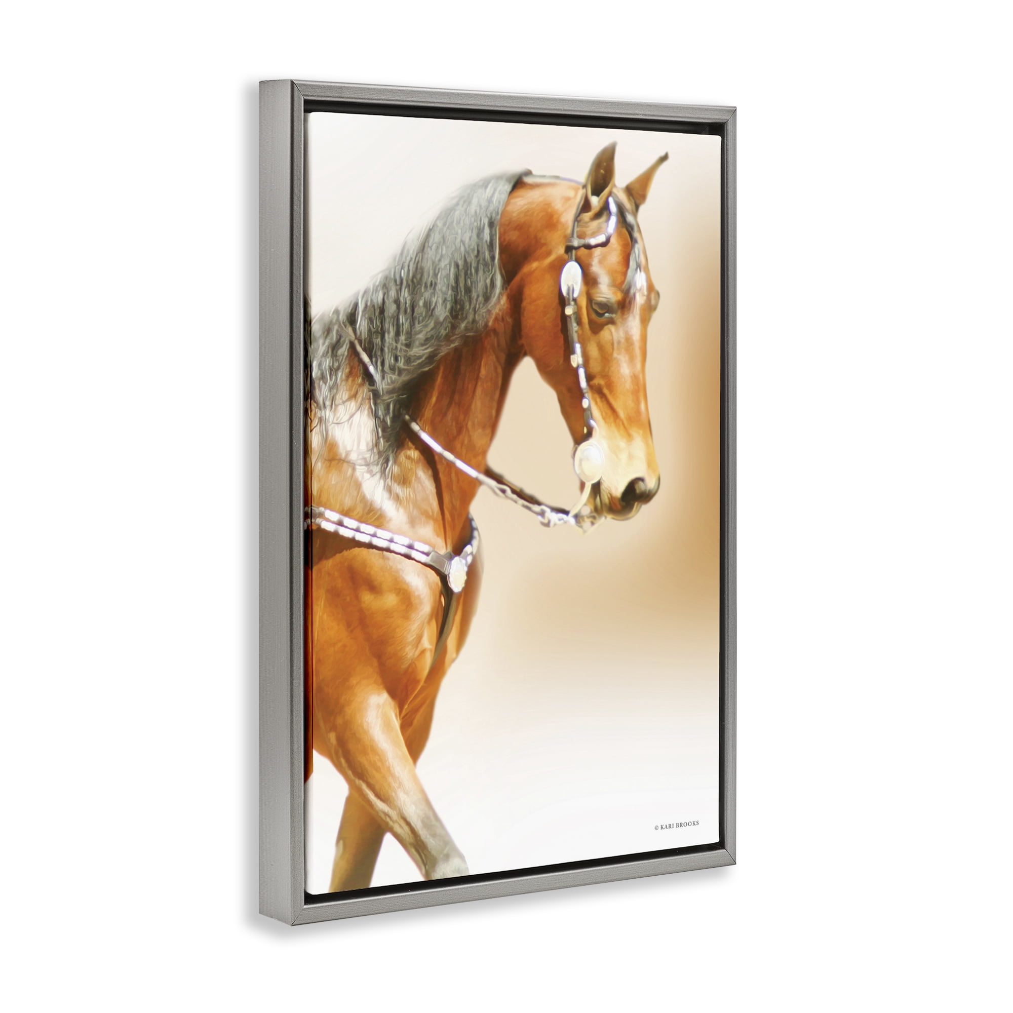 Stupell Industries Brown Majestic Horse Gray Framed Floater Canvas Wall Art, design by Kari Brooks