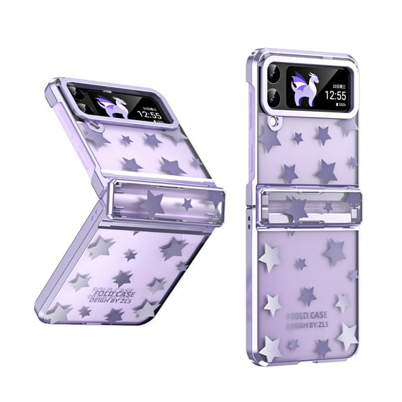 Allytechgroup Galaxy Z Flip 4 Case, Stars Design Hinge Protection Shockproof Slim Fit Shell Cover Anti-Scratch Transparent Clear Back Cover Phone Case for Samsung Galaxy Z Flip4, Purple