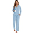 thumbnail image 6 of GEX Womens Bamboo Viscose Pajamas Super Buttery Soft 2 Piece PJ Set Button Long Sleeve Sleepwear Set (Baby Blue S), 6 of 6