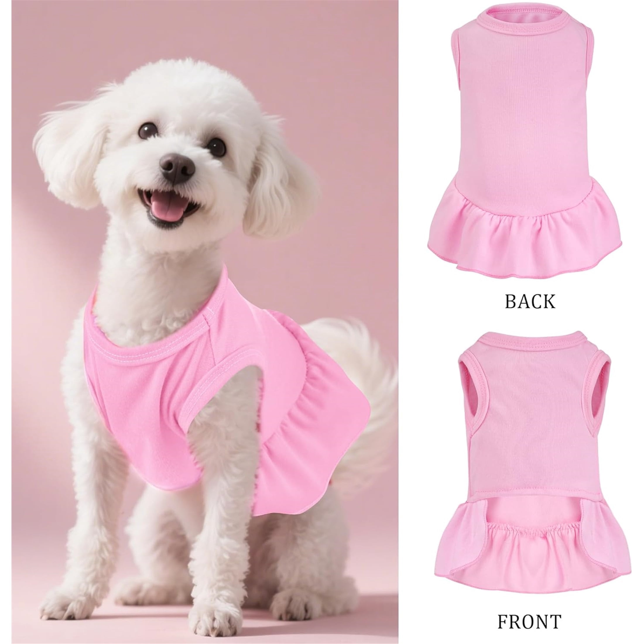 HQREA 2 Pcs Dog Dresses Cat Skirt Solid Color Dog Clothes Summer Sleeveless Puppy Girl Clothes for Small Dogs Cats