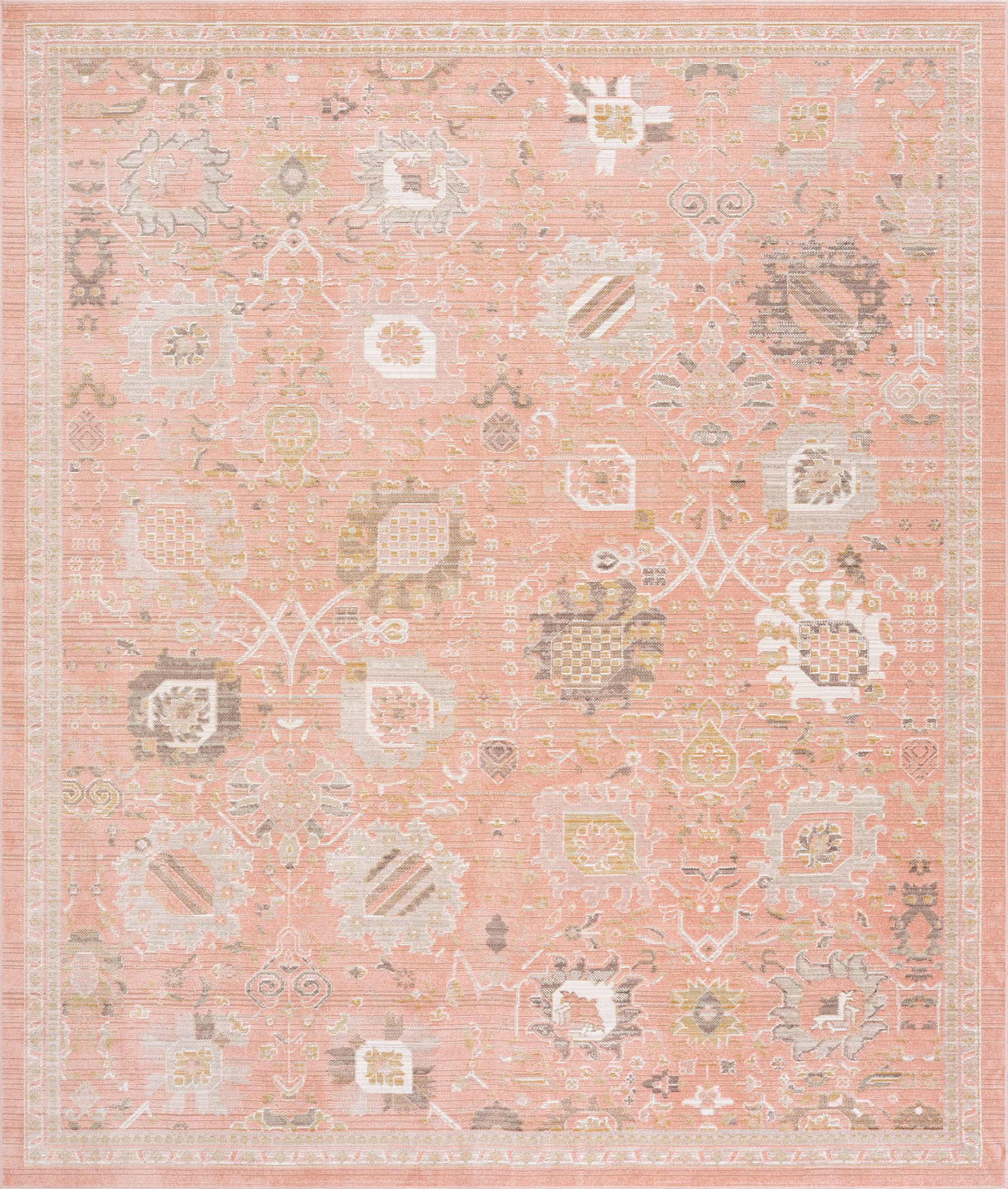 Crestwood Traditional Oriental 5x7 Salmon and Brown Polyester Indoor Area Rug, 5'3'' x 7'
