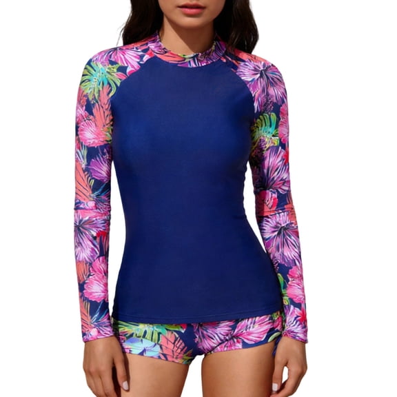 Levmjia Women's Long Sleeve Quick Dry Rash Guard Surfing Swimsuit Two Piece Tankini Set, High Neck UV Sun Protection UPF 50 , Nylon Spandex Matte Finish (S-XL)