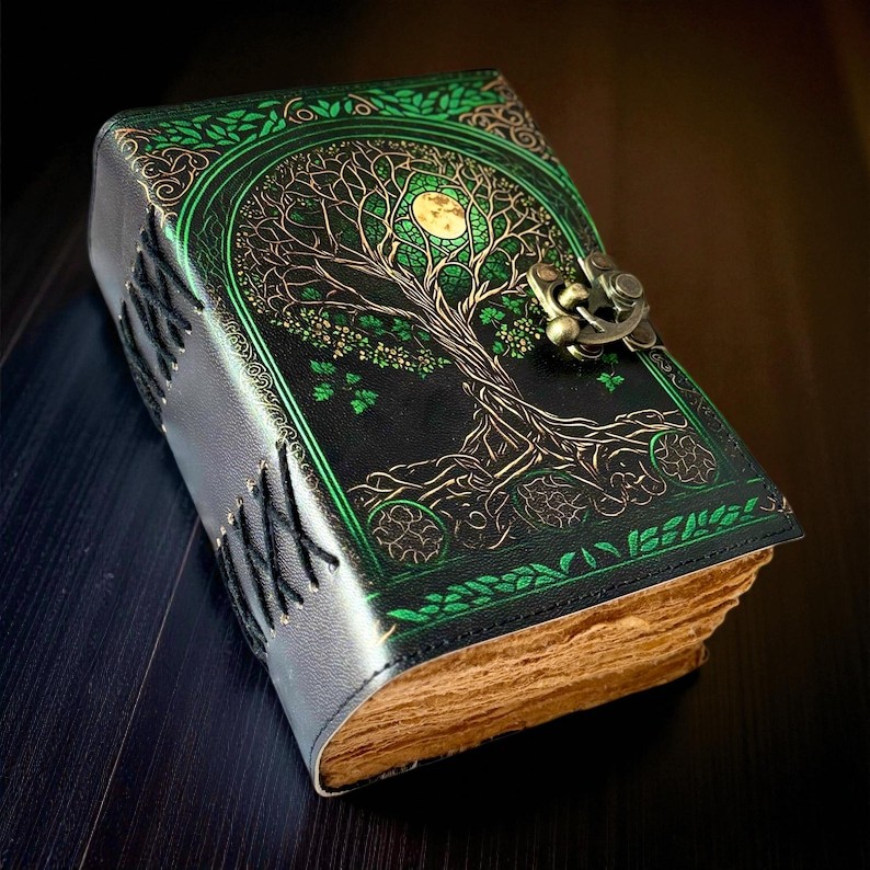 Tree of Life Leather Journal – Handmade Grimoire Book of Shadows – Size 5x7" | 200 Handmade Pages | Vintage Lock