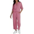 thumbnail image 6 of Women's 2 Piece Zip Up Sweatshirt and Jogger Set, Solid Color Casual Set, Loungewear Outfit, Drawstring Waist Tracksuit, Two Piece Activewear Set Pink M, 6 of 9