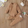 thumbnail image 3 of MHZLDYZ Summer Outfits for Girls Newborn Fall Winter 2Pcs Outfits Baby Boy Girl Clothes Set Ribbed Outfits Unisex Infant Solid Color Long Sleeve Tops Pants Set (Coffee,90), 3 of 6