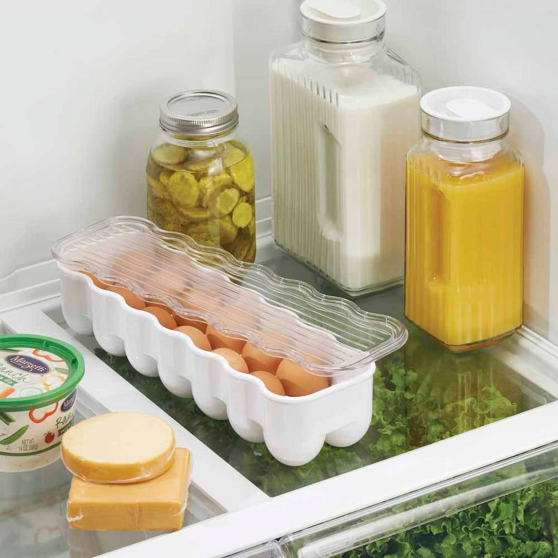 InterDesign Covered Egg Holder, 14 Eggs, White/Clear