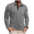 thumbnail image 2 of BRGZLK Men's Casual Long Sleeve Polo Shirts Solid Color Half Button Classic Stylish Long Sleeve Base Layer Shirt Top with Pocket Gray M, 2 of 5