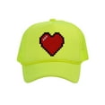 thumbnail image 1 of Men's 80's Retro Large 8 Bit Pixelated Heart Gamer Trucker Hat, Neon Yellow, 1 of 2