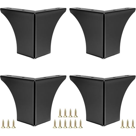 ABCISI 4PCS Metal Furniture Legs 4 Inch, Black Sofa Legs Dresser Legs, Modern Coffee Table Legs Metal Cabinet Chair Risers, Heavy Duty Triangle Couch Legs Corner Furniture Replacement Feets