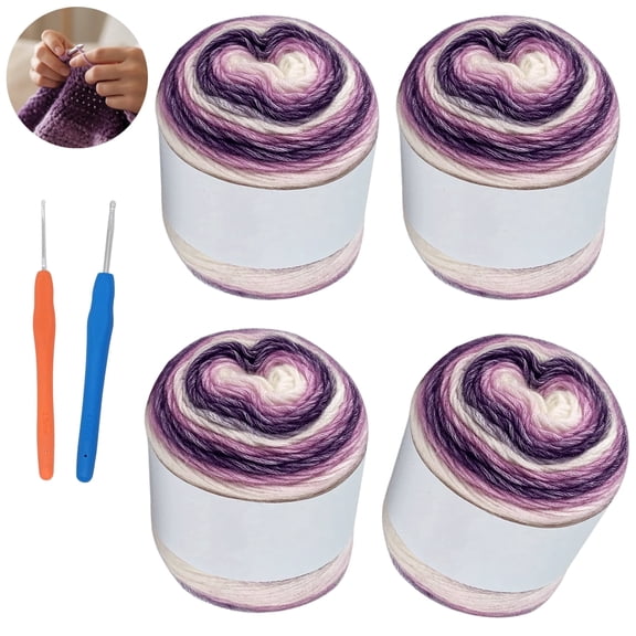 4 Pcs Yarn for Crochet Set, 3.5 oz Gradient Cakes with 2.5 mm and 4.0 mm Plastic Hooks, Soft Color Change Skeins for Knitting, DIY Crafts, Scarves, Hats, Blankets