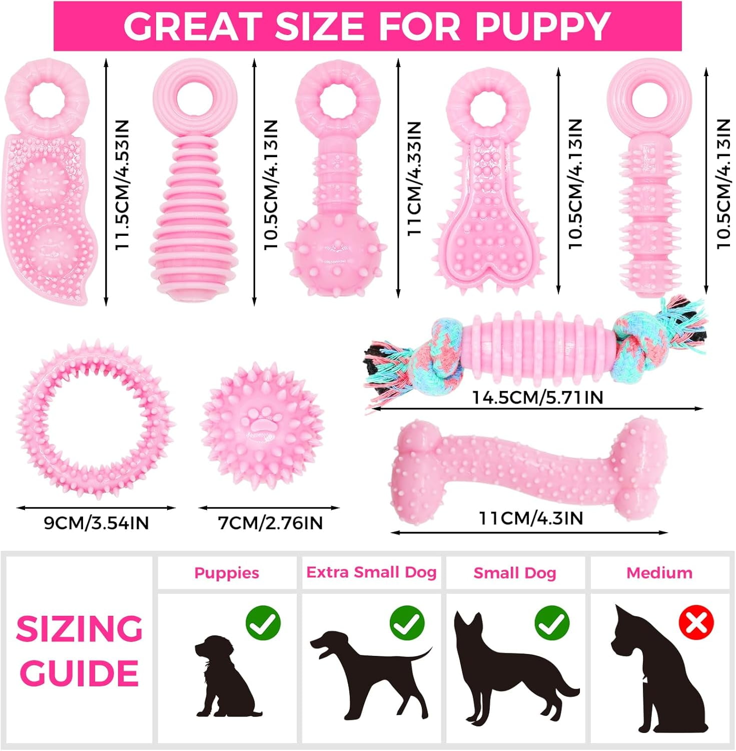 Puppy Toys, 9 Pack Puppy Chew Toys for Teething, Cute Pink Small Dog Toys, Teething Toys for Puppies, Soft Durable Interactive Dog Chew Toy for Small Dogs