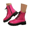 thumbnail image 3 of Xiaoxatg Fashionable Leather Round Toe Heeled Ankle Boots With Lace Up Design for Casual and Formal Wear 8 Hot Pink, 3 of 9
