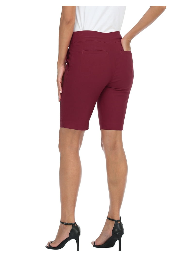 HDE Women's Elastic Mid Rise Pull On Bermuda Shorts with