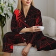 thumbnail image 6 of Yiaed Red Spider On The Web Print Pajamas Women's Long Sleeve Sleepwear Soft Button Down Loungewear Pjs Lounge Set Nightwear Womens Pajama Pants-Medium, 6 of 7