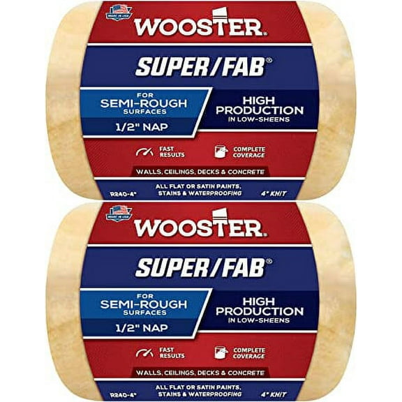 Wooster Genuine 4" Super/Fab 1/2" Nap Roller Cover 2-Pack, R240-4-2PK