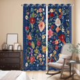 thumbnail image 3 of Navy Blue Flowers Kitchen Curtains 96 Inch Length, Spring Vintage Floral Leaves Farmhouse Grommet Top Bedroom Living Room Curtains, Light Filtering Cafe Curtain Drapes 2 Panels Set 104''x96'', 3 of 9