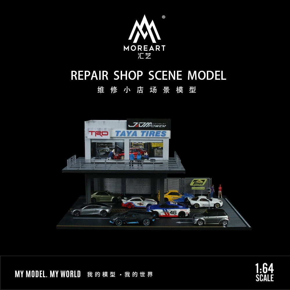 NUEIOVRW Diorama 1:64 Parking Lot Model, LED Lighting Diecast Car Garage Display Model, Car Showroom Scene Building Model Toy Gift, Car Models Display Case