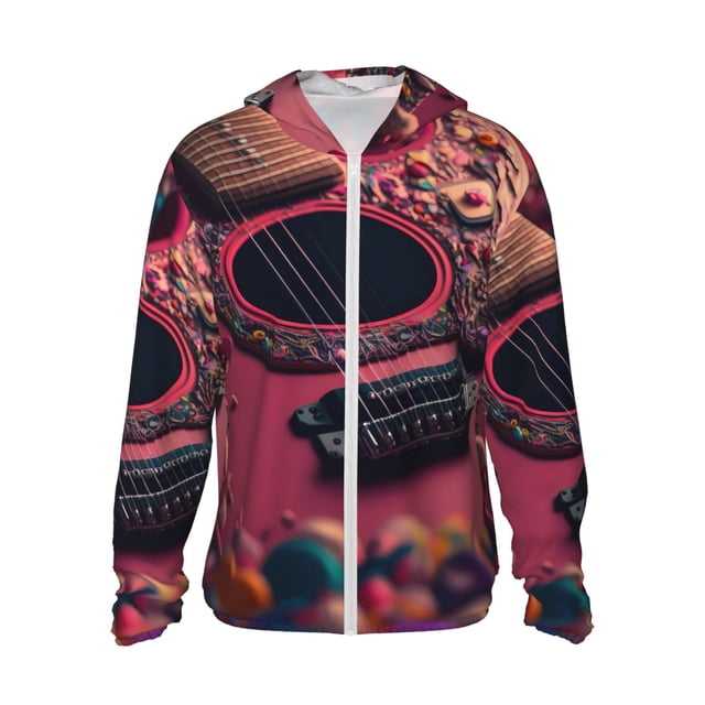 Fotbe Romantic Heart Guitar Chaqueta con Protección Solar UPF 50+ para Hombre y Mujer, Camisa con Capucha y Bolsillos-Large