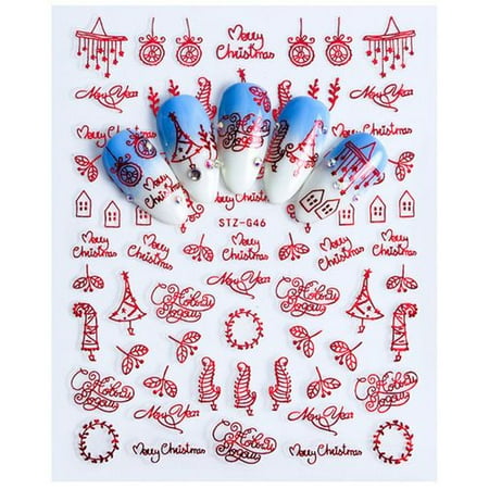 Christmas French Tip Nail Designs AkoaDa Christmas Nail Stickers - 3D Metal Design Self-adhesive Nail Decals Snowflakes Snowmen Santa Xmas Tree Nail Art Stickers Tips Stencil DIY Decoration for Women Kids ()