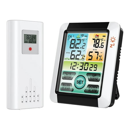 

Indoor Outdoor Thermometer Wireless Digital Hygrometer Temperature Gauge with Time Temperature Humidity Sensor