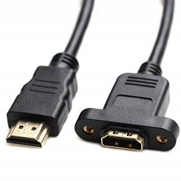 Bluwee HDMI Extension Cable High Speed HDMI Male to Female Extension Wire Cord HDMI Extender w/Screw Nut for Panel Mount - Gold Plated Plugs, Black (2FT)