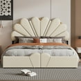 thumbnail image 2 of Royard Oaktree Queen Size Bed Frame with Storage, PU Upholstered Platform Bed with Lift Up Hydraulic System, Petal Shaped Headboard, Decorative Metal Balls, No Box Spring Needed (Beige), 2 of 7