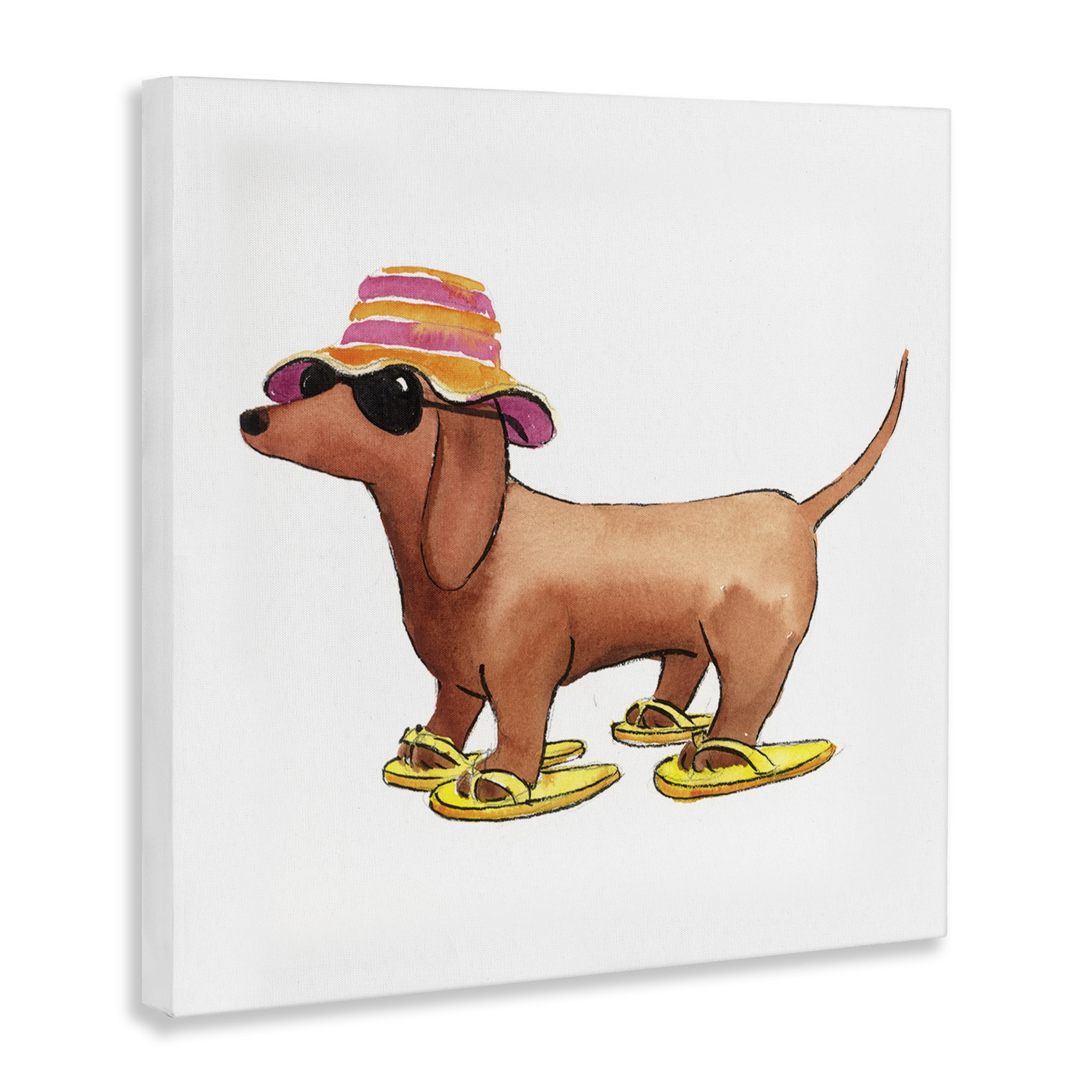 Stupell Industries Beach Dog Flip Flops Animals Painting Wrapped Canvas Art Print Wall Art, 36 x 36