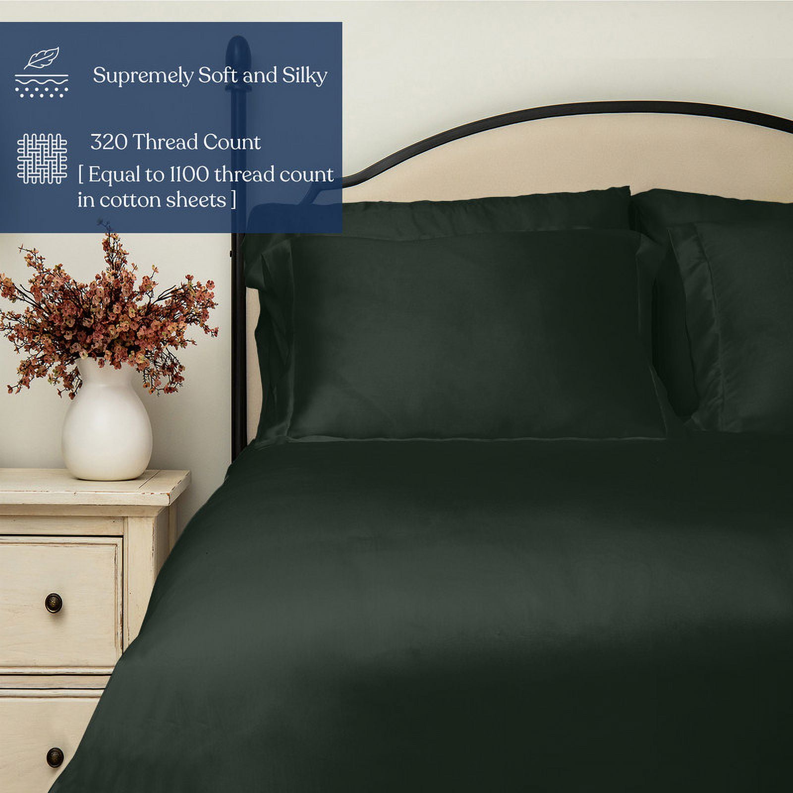 Delara 100% Eucalyptus TENCEL Lyocell Twin Fitted Sheet 39"x75", 17" Deep Pocket, Cooling, Silky Soft, Moisture-Wicking, Forest Green