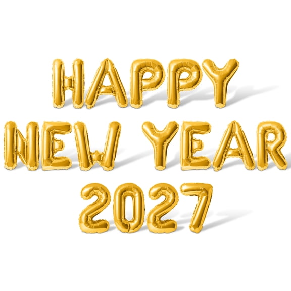 Letter Balloons - HAPPY NEW YEAR 2027 16" Inch Alphabet Letters Foil Mylar Balloon New Years Party Banner (Gold)