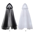 thumbnail image 5 of Black Cloak with Hood Full Length Halloween Cloak Vampire Cape for Women, Ghostly Hooded Cape Mask with Flowing Drapery, Black & White Sheer Tulle Mesh Cape with Adjustable Drawstring, 1pc, 5 of 9