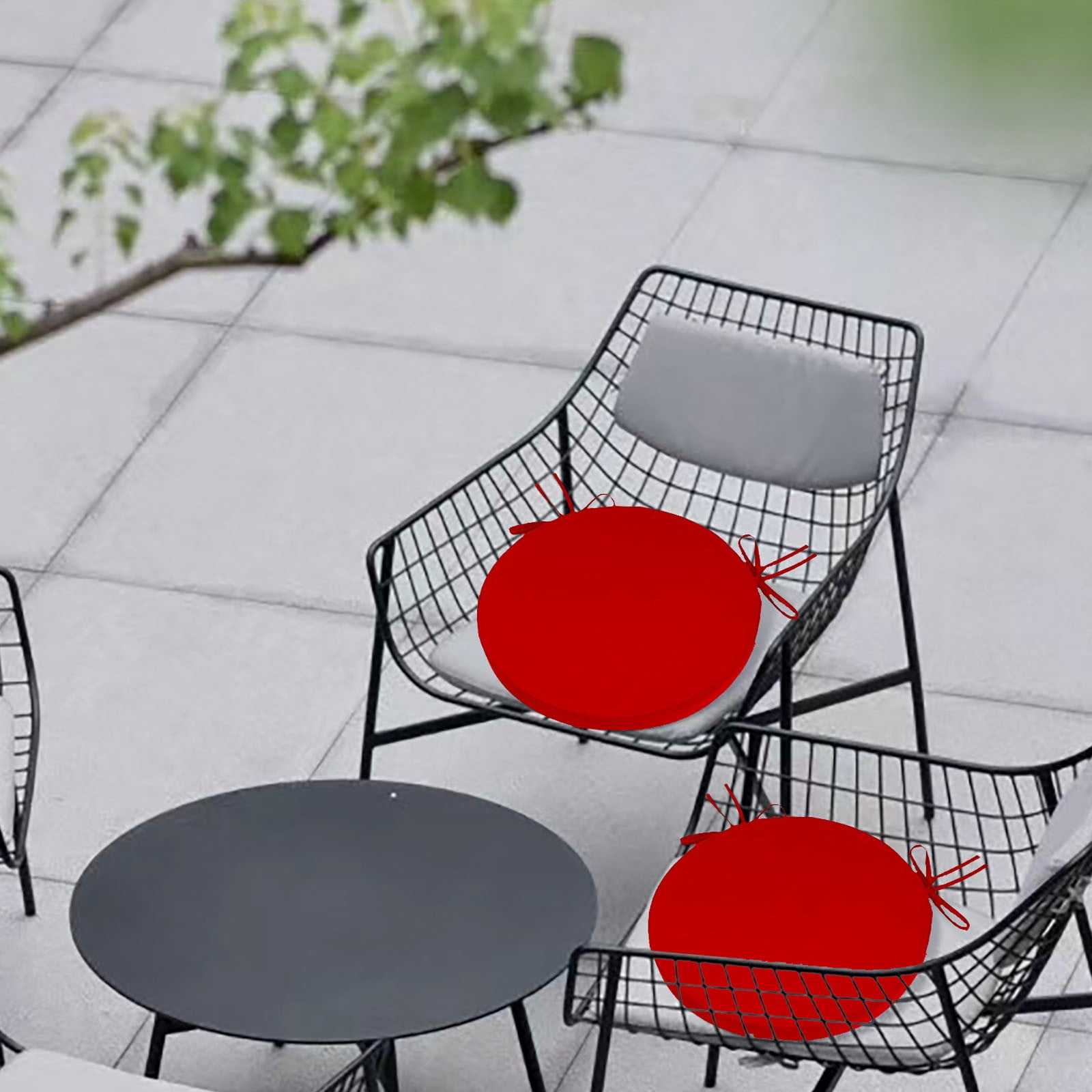 Round Outdoor Chair Cushions with Ties 14.96'' Waterproof Patio Seat Cushions for Bistro Chairs, Removable Machine Washable Covers, Fade Resistant Garden Furniture Cushions, Non- Round Chair Pads