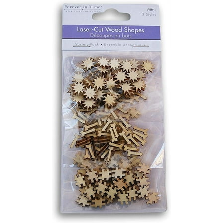 Ultra-Miniature Laser Cut Wood Shapes - Stars, Arrows, Hashtags - Approximately 100 Pieces