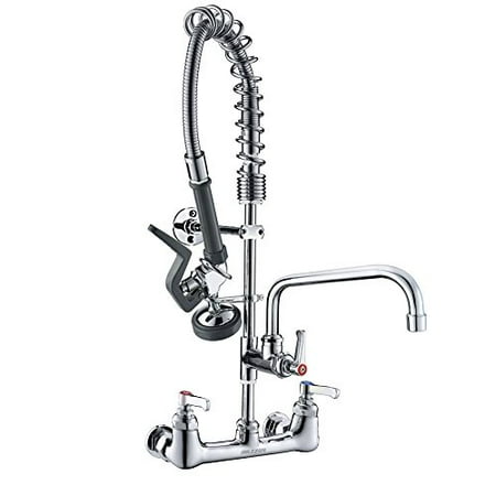 Imlezon Commercial Wall Mount Kitchen Sink Faucet Brass Constructed Polished Chrome Pre Rinse Device 25 Height 8 Center With Coilded Spring Pull Down Sprayer And 12 Add On Spout Walmart Canada