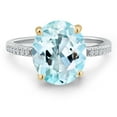 thumbnail image 3 of Gem Stone King 925 Silver and 10K Yellow Gold Sky Blue Topaz and White Lab Grown Diamond Engagement Ring for Women | 6.08 Cttw | Oval 12X10MM | Gemstone November Birthstone | Size 5, 3 of 6